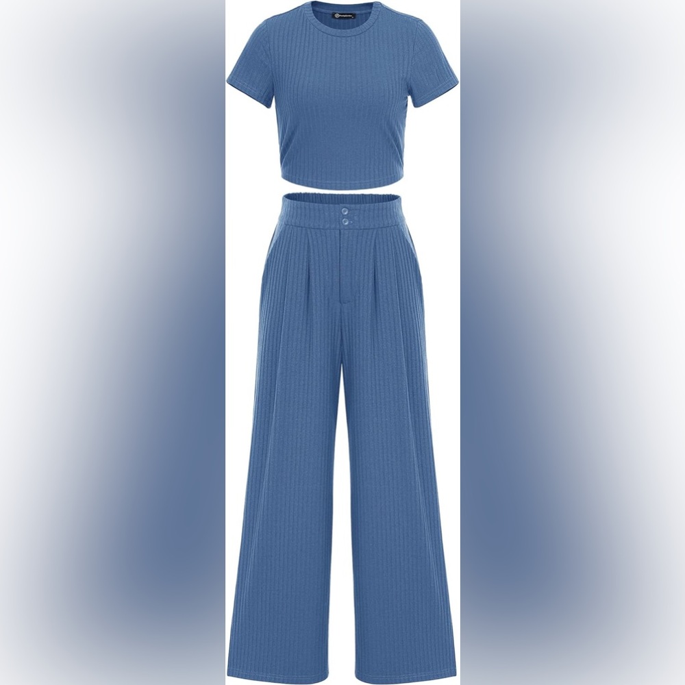 Blue Wide Leg Pants & Top Set